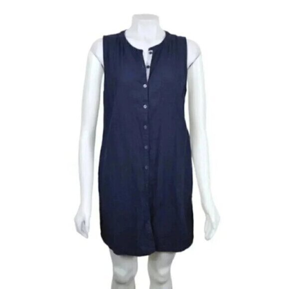 Lole Linen Blend Shirt Dress Sleeveless Mini Blue Size Medium - Picture 1 of 9